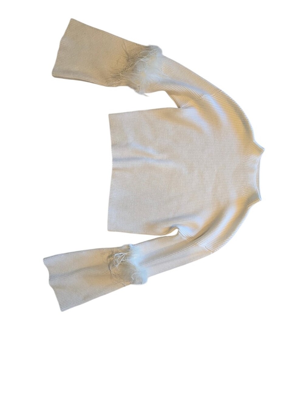 The Noli Shop Bella Feather Trim Sweater Pearl White Size Medium - Picture 5 of 10